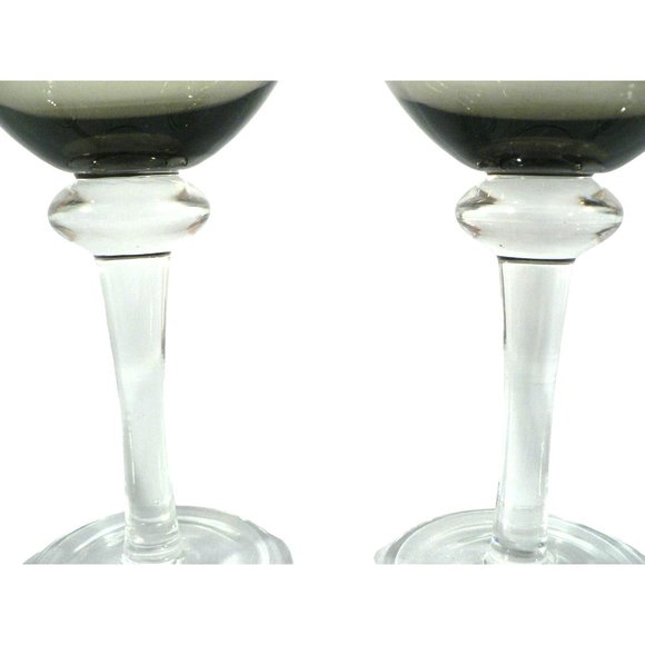 Wine Glass Goblet Smoked Gray Clear Stem Set of 4 Vintage Glassware 10" - Picture 13 of 15